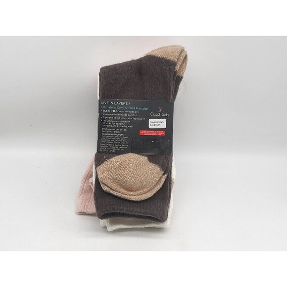 Cuddl Duds Boot Socks Plushfill Ladies 4-10 Ivory & Pink Ultra Soft‎ Warm Cozy - Picture 2 of 3